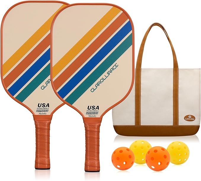 Pickleball Paddles Set of 2 | 4 Pickleball Rackets, USAPA Approved Pickleball Set, Fiberglass | Carbon Fiber Surface & 13 mm PP Honeycomb Core,4 Indoor & Outdoor Pickle Balls