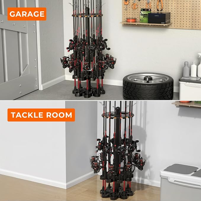 KastKing V16 Fishing Rod Holder for Garage, Floor Rack Holds Up to 16 Rods & Combos, Space-Saving Fishing Pole Organizer with Protective Foam, Durable ABS, Fishing Gear & Accessories Gift for Men