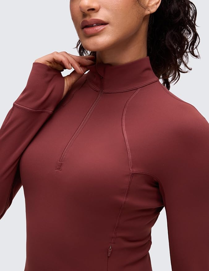 CRZ YOGA Butterluxe Half Zip Long Sleeve Shirts for Women - Workout Athletic Yoga Tops Crop Collared Quarter Zipper T-Shirt