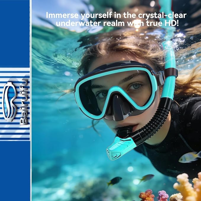 Snorkeling Gear for Adults 2-Pack | Anti-Fog & Anti-Leak Snorkeling Mask | Breath-Free Dry Snorkel | 180° Panoramic View with Quick-Dry Bags