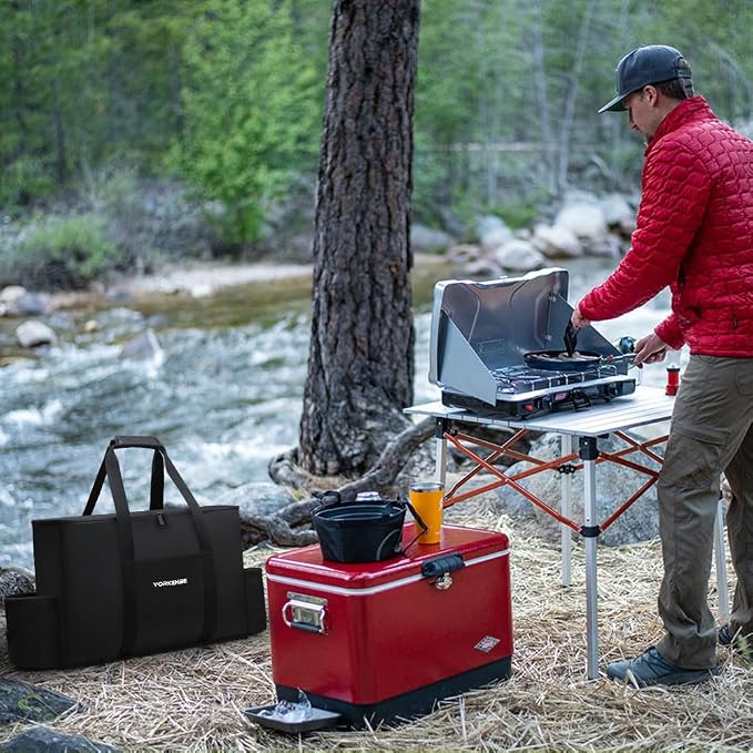Camp Kitchen Organizer & Camping Stove Carrying Case, Multi-pocket Waterproof Portable Storage for BBQ Outdoor Cooking Essentials