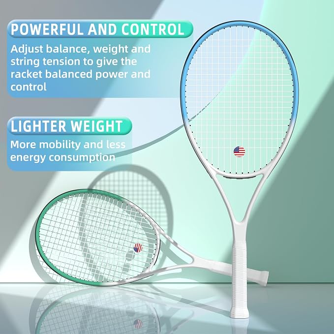 Adult 2 Player Tennis Racket Perfect for Beginner and Professional Players, 27” Speed Tennis Racquet Include Tennis Balls, Overgrips, Tennis Bag, Vibration Dampe, Cover