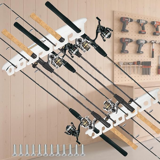 Wall Mount HDPE Fishing Rod Holder for 11 Rods – Heavy-Duty Vertical Rod Rack with Thickened Design, UV & Corrosion Resistant Storage for Dock, Garage & Boathouse