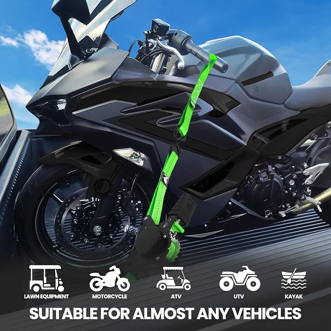 Retractable Ratchet Straps(4 Pack) - 1in x 10ft Self Retracting Ratchet Straps with Soft Loops, 1,500 lbs Break Strength Retractable Tie Down Straps, Easy Retract for Motorcyle, Cargo, Truck, Trailer