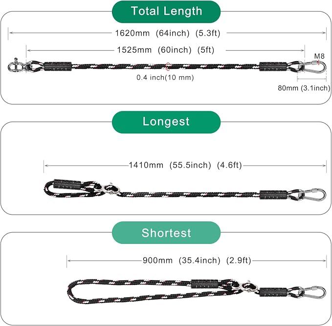 SELEWARE Heavy Duty Tree Swing Ropes, Adjustable Hammock Tree Straps Hanging Kit with Locking Carabiners, 5FT Tree Swing Straps for Outdoor Swings Hammock Playground Set Accessories (Black, 2 Pack)