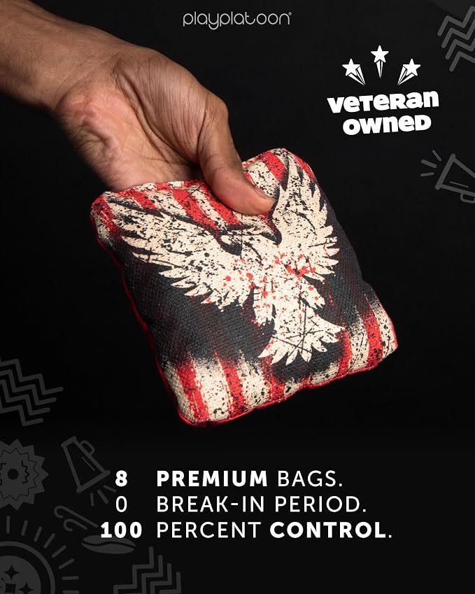 Play Platoon Pro Cornhole Bags Set of 8 - Professional Dual Sided Slick and Sticky Side Competition Corn Hole Bags - Tournament Series