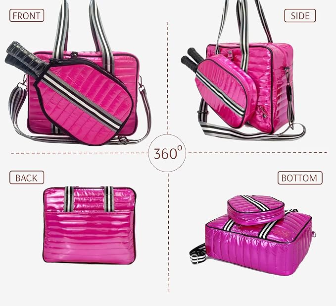 Pickleball Bag Set with Racket Compartment, Quilted Tote and Sling Bag