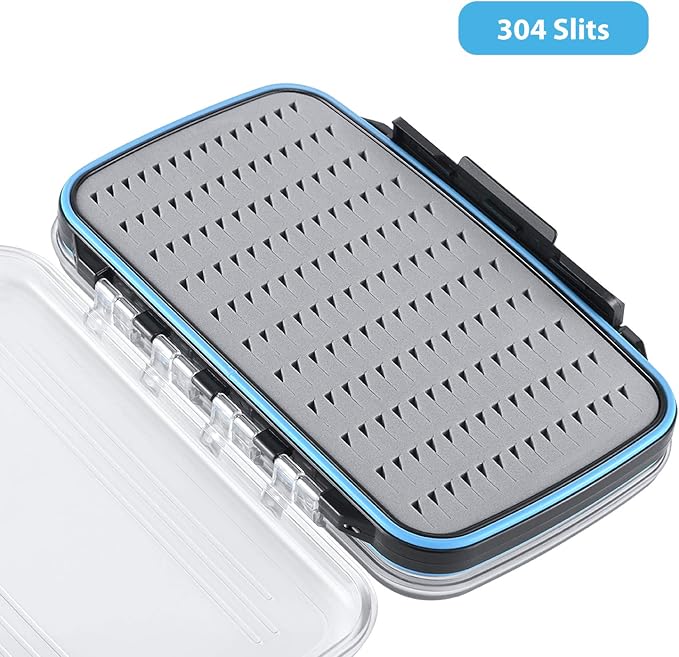 Gonex Fly Boxes for Fly Fishing Jig Boxes Two-Sided Waterproof Lightweight Fly Fishing Box Easy Grip Transparent Lid Fly Fishing Lures Box, 7.3"x 4.6"x 1.5", Grey
