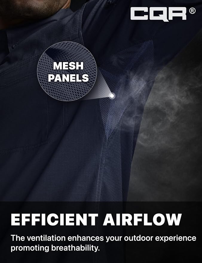 CQR Men's Long Sleeve Tactical Shirts, Ripstop Military Work Shirts, UPF 50+ Breathable Button Down Outdoor Hiking Shirt
