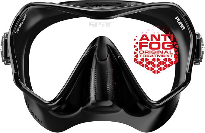 SEAC Pura – Frameless Single-Lens Silicone Diving Mask | Antifog Low Volume Mask for Diving and Snorkeling with 3D Buckle