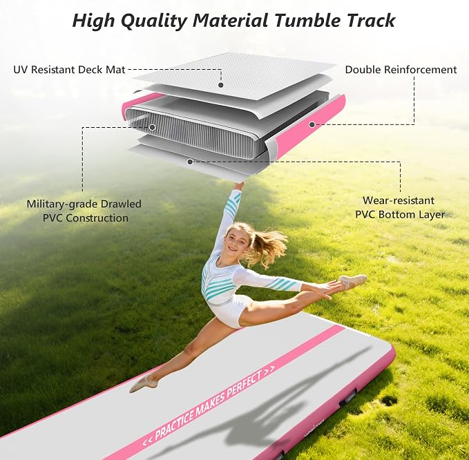 VOFiTNY All Purpose Gymnastics Mat 6.6/10/13/16/20 ft Sturdy Inflatable Tumble Track for Home/Gym