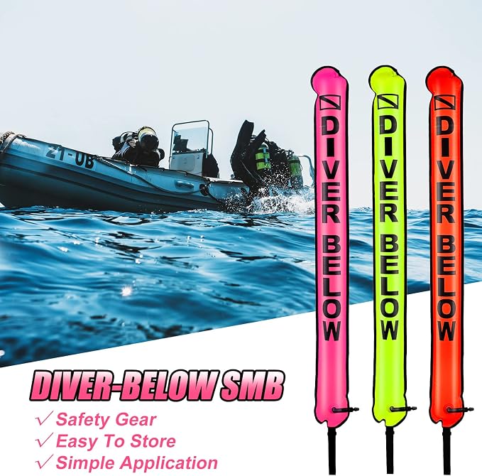 Surface Marker Buoy, Scuba Diving Surface Marker Signal Tube with Reflective Strip and Plastic Clip