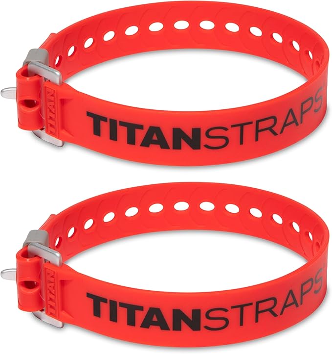 Titan Industrial Straps – Strong & Simple Tie-Downs for Construction (Welders, DIY Home) & 1st Responders – 3 Year Warranty, Batch Tested – 70 lb. Working Load, 20" Length, Red, 2-Pack