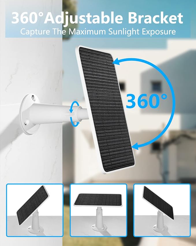 Solar Panel for Security Camera, 5W Solar Panel Charger Compatible with Eufycam 3/3C/2/2 Pro/2C/2C Pro/E/E20/E40/L20/L40/Solo/SoloCam Spotlight, Micro USB&USB-C Port IP65 Waterproof 10ft Cable, 2 Pack