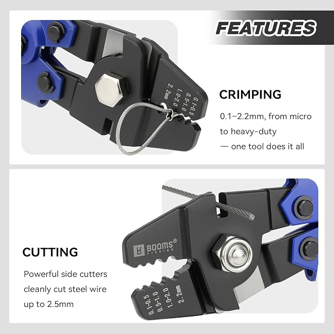 Booms Fishing Crimping Tool Kit: 10.6in Fishing Crimping Pliers with 140pcs Double Barrel Sleeves - Up to 2.2mm Crimper, XW40
