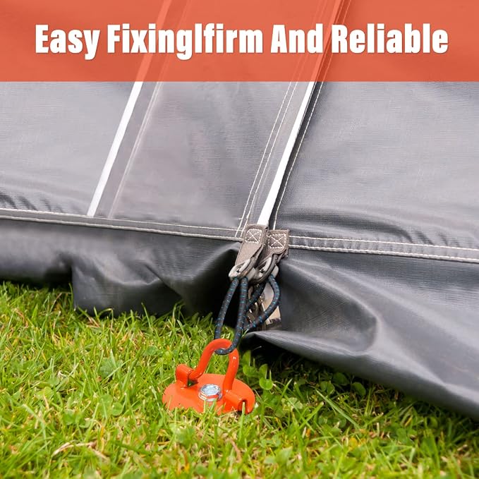 MIXXIDEA 17.5 Inch Gound Anchors Screw in, Metal Spiral Earth Anchors Kit, Heavy Duty Folding Ring Spiral Stake with Straps, Ground Stakes for Tent (Orange, 17.5 Inch with 92in Strap)