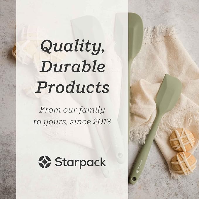 Starpack 'Scrape and Stir' Silicone Rubber Spatula Set (4-Piece) - LFGB Non Toxic, 600°F Heat Resistant, BPA-Free, One-Piece Kitchen Baking Spatulas - Dishwasher Safe for Nonstick Cookware Sage Green