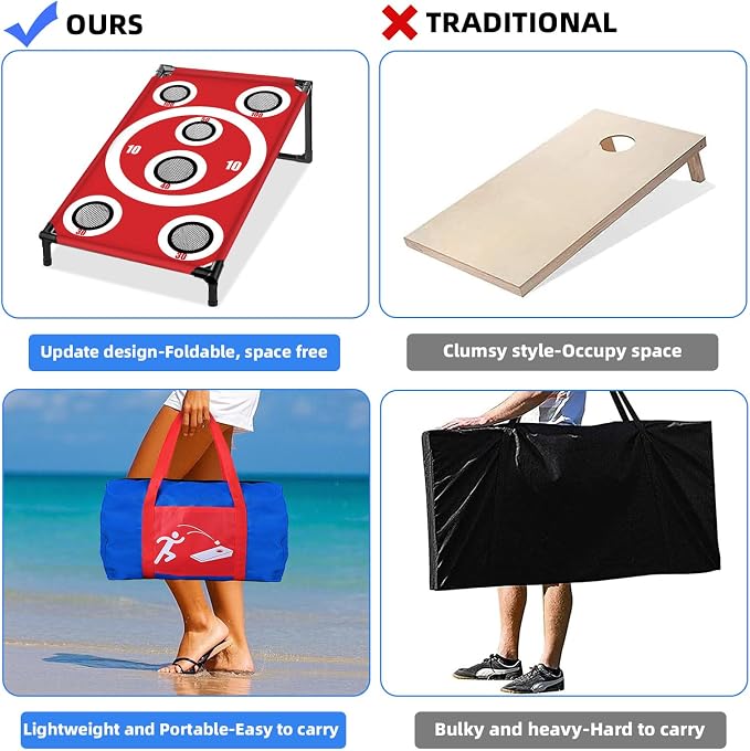 NZQXJXZ Cornhole Board Set with 8 Bean Bags 3x2 Ft Corn Hole Games Portable Cornhole Set for Indoor and Outdoor Ideal for Kids, Adults, Camping,Travel,Beach, Yard