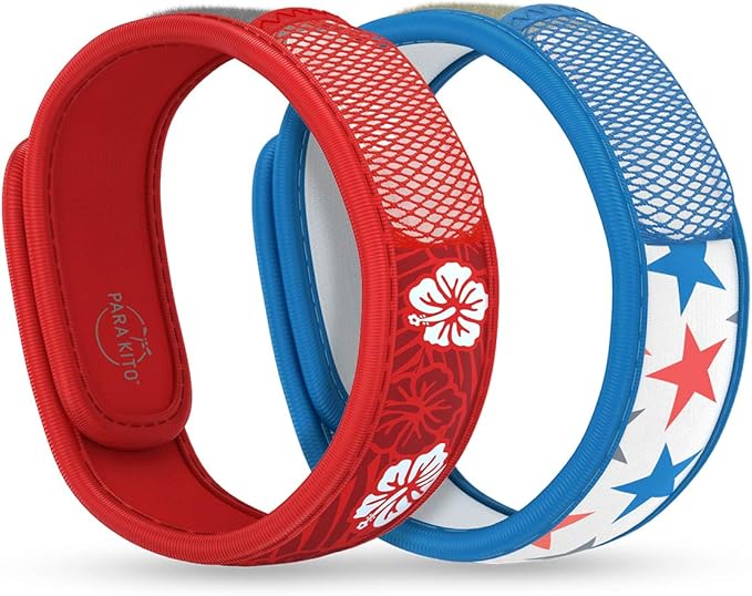 PARA'KITO Mosquito Repellent Bracelets + Refill Pellets Bundle, Mosquito Bracelets, Peppermint Oil, DEET Free Mosquito Repeller, Hiking Accessories, 2 Wristbands & 2 Refills (Hawaii + Stars)
