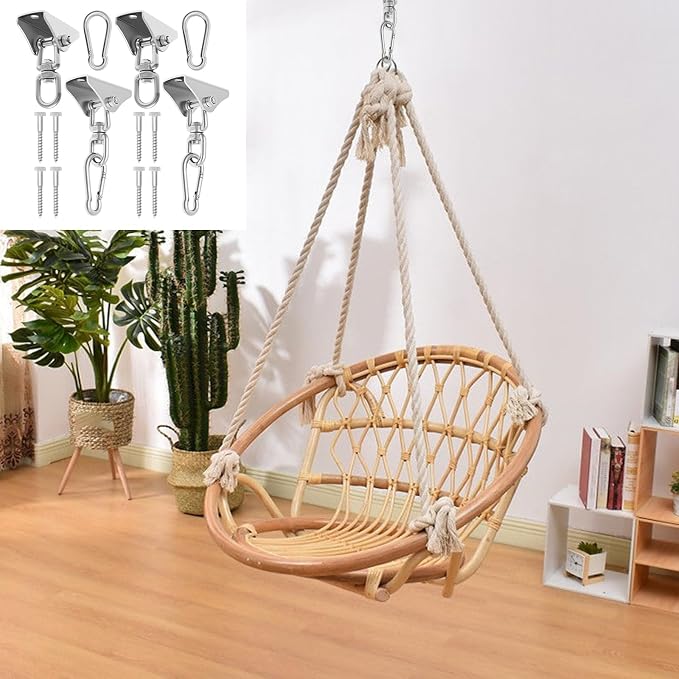 4Pcs Heavy Duty Swing Hangers Kit,304 Stainless Steel,1000 LBS Load Capacity,360° Swivel Hooks with Nylon Washers,Ceiling Mount Hardware for Porch,Hammock Chair,Yoga Swing,Punching Bag & Playground