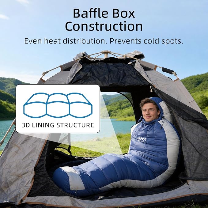 Down Sleeping Bag with Pillow, 0°F 20°F 32°F Regular and XL Compact Lightweight Sleeping Bag for Adults,Teens Backpacking,Camping and Hiking Outdoor