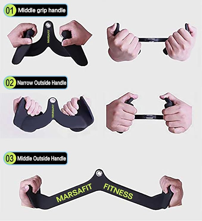 MARSAFIT Home Gym Fitness Rowing T-bar V-bar Pulley Cable Machine Attachment, Bicep Curl Tricep LAT pulldown Bar Back Strength Training Handle Grips LAT Pull Down Bar for Seat Row Workout