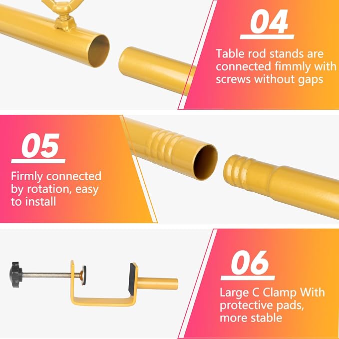 Over The Table Rod Stand with Clamps Adjustable 47"-98" Length 30"-43" Height Gold Table Arch Stand Hanging for Decoration Flowers Display Wedding Birthday Party Halloween Christmas