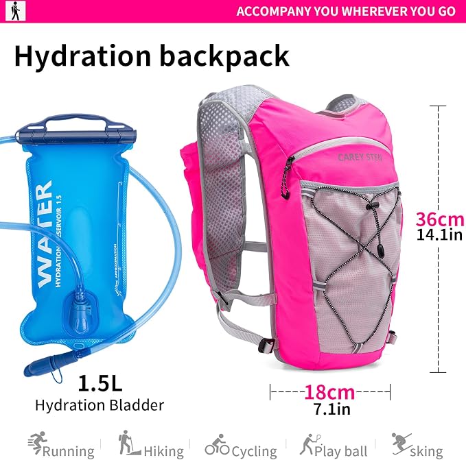 Carey STEN Lightweight Running Hydration Vest, Breathable Outdoor Backpack for Trail Running, Hiking, Cycling & Marathon, Suitable for Both Men and Women
