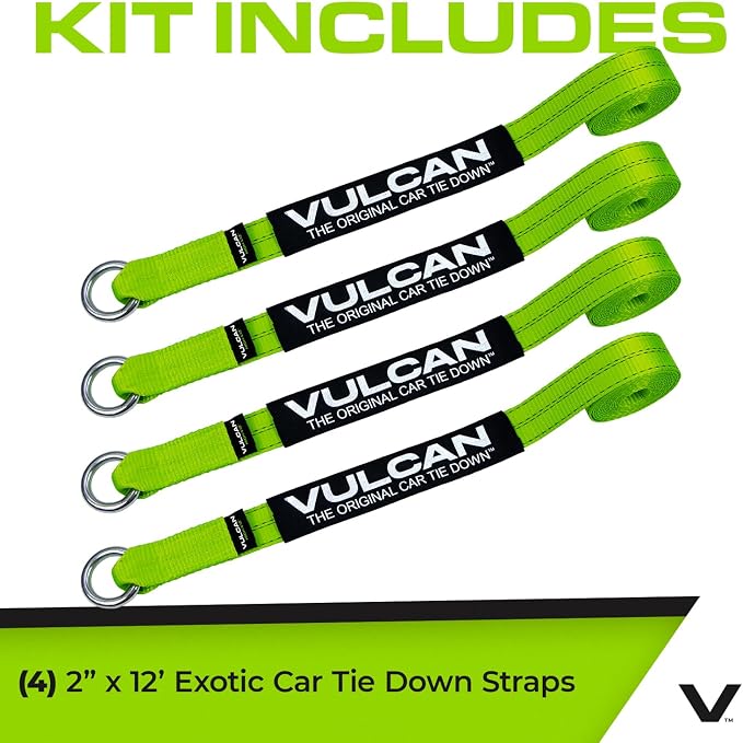 VULCAN Exotic Car Rim Tie Down Set - 2 Inch x 144 Inch - 4 Straps - High-Viz - 3,300 Pound Safe Working Load