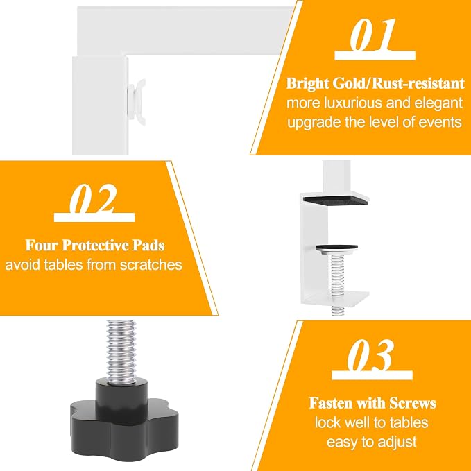 Over the Table Rod Stand with Clamps Adjustable 13''-42'' Tall 29"-98" Length Set of 2 White Table Arch Hanging for Wedding Birthday Party Halloween Christmas Decoration