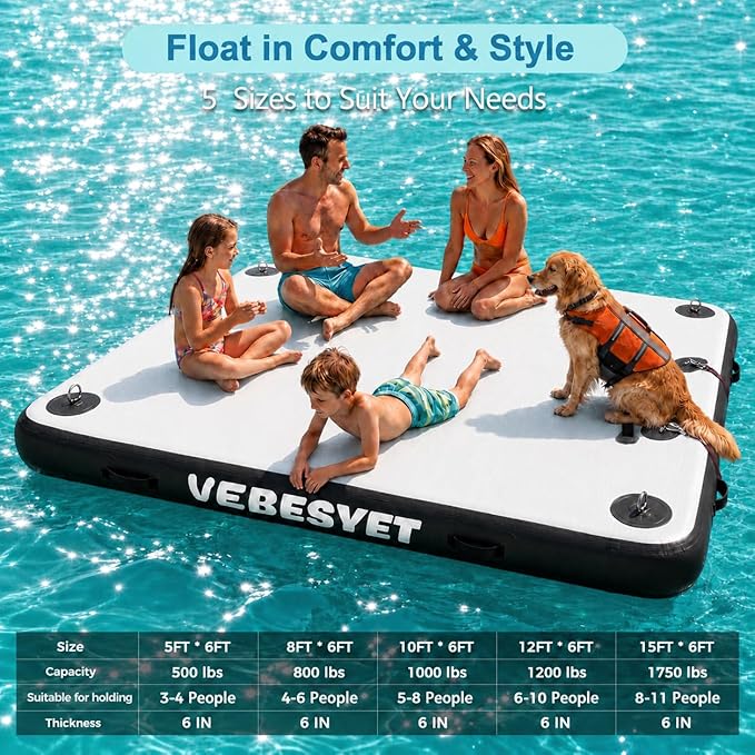 Inflatable Dock with Water Ramp, 6 inch Thick Non-Slip Inflatable Floating Dock for Dogs & Adults, Durable Drop-Stitch Floating Dock Platform for Lake, Ocean, Swimming & Fishing