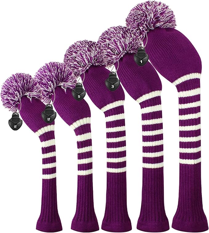 Scott Edward Golf Headcover Set of 5 PCS, Driver Wood Cover *1, Fairway Wood Cover *2, Hybrid Cover * 2, with Rotating Number Tags