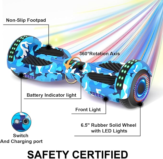 Kids Scooter with Bluetooth Speaker & Corlorful LED Lights, Dual 250W Motor 7.5 Mph Speed, Gifts for All Ages