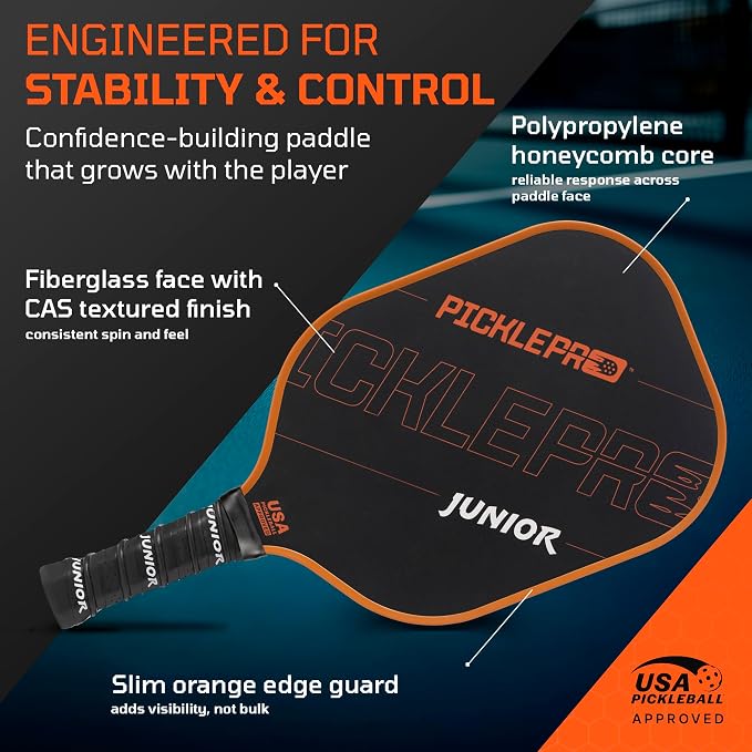 PicklePro Pickleball Paddles with Cover – Lightweight Fiberglass Pickleball Paddle for Kids, Youth & Beginners, Cushioned Grip, 13mm Honeycomb Core, Indoor & Outdoor Racket, USAP Approved