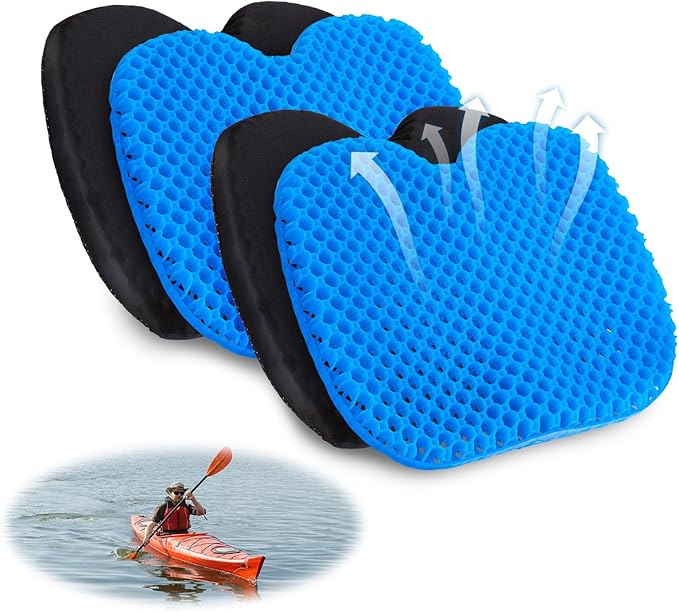 2 Pack Kayak Seat Cushion Non-Slip- Waterproof Thicken Gel Boat Kayak Canoe Rowing Stadium Pad, Portable Canoe Rowing Rubber Dinghy Pad for Kayaking/Canoeing/Fishing, Kayak Accessories