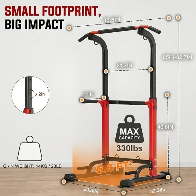 Power Tower Pull Up Bar,Pull-Up Rack Dip Station,Height Adjustable Multi-functional Home Strength Training Gym Equipment, Save Space,People Below 6 feet