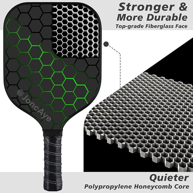 JoncAye Pickleball Paddles Set of 4 or 2, USAPA Approved Fiberglass Rackets with Outdoor Indoor Balls, Bag, Overgrip, Lightweight for Family, Professional Equipment for Beginners Intermediate
