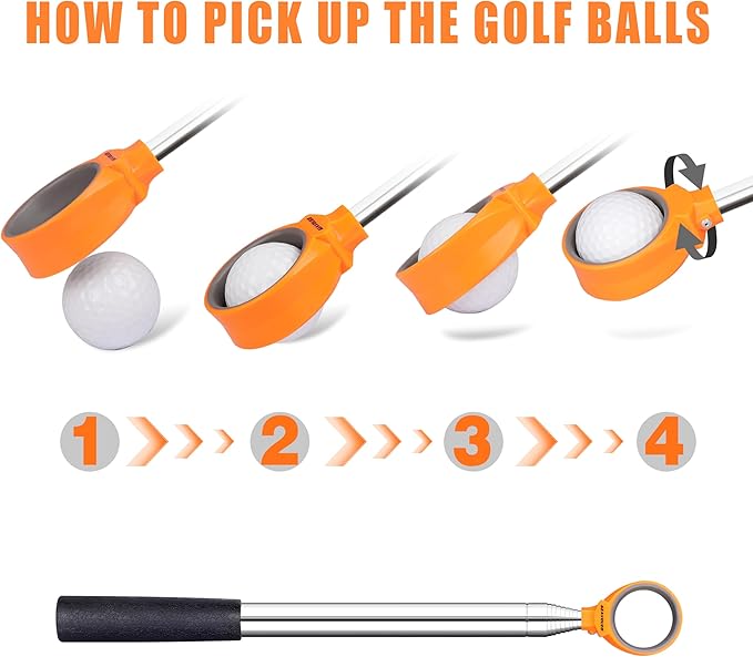 Golf Ball Retriever 9Ft/12Ft/14.5Ft/16.3Ft/20Ft Golf Ball Retriever Telescopic，Professional Stainless Steel Ball Retriever Tool Golf
