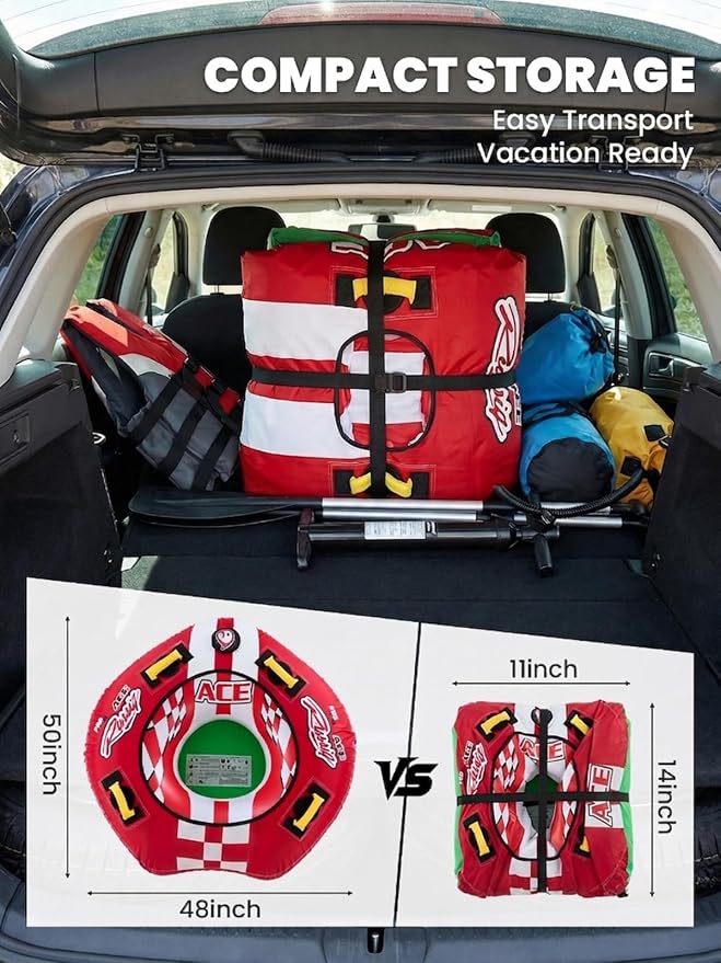 Zeraty Towable Tube for Boating 1-2 Riders, Heavy Duty Inflatable PVC Water Tube with 420D Nylon Cover & Reinforced Handles, Stable Deck Tube for Lake Ocean River, Towable for Water Sports Kids Adults