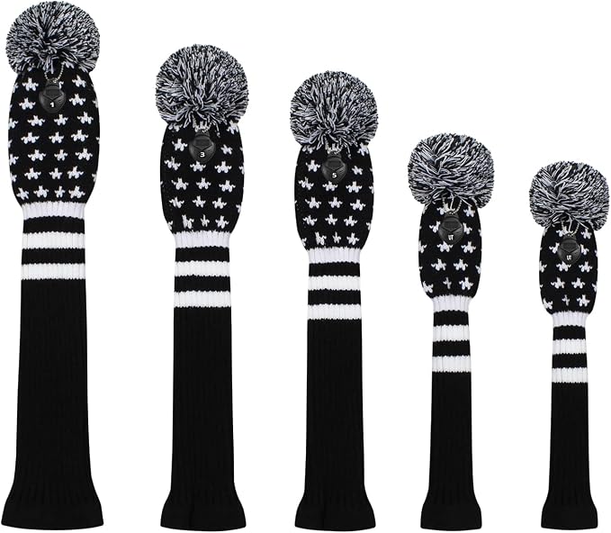Scott Edward Knit Golf Club Cover for Woods and Driver Set of 5 Head Covers Protect Driver Wood(460cc)* 1 Fairway Wood*2 and Hybrid/UT*2 with Rotating Club Number Tags