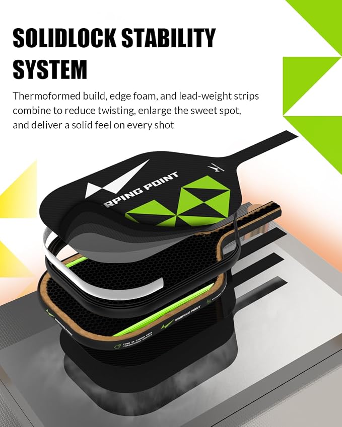 Warping Point Pickleball Paddle, Carbon Fiber Paddle with Endura Friction Surface, Polymer Honeycomb Core, Design for Ultimate Spin & Power, Large Sweet Spot & Contro, USAP Approved