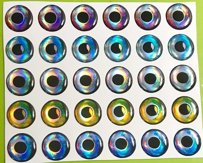 Brule 3-D Holographic Epoxy Fish Eyes (5mm-20mm) 60 Pack, Handpoured, Fishing Fly Tying Lures DIY Crafts