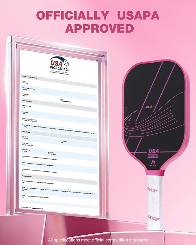 Pro Pickleball Paddle Pink - T700 Carbon Fiber Pickleball Paddle with 16mm Polymer Honeycomb Core, USAPA Certified, Cushion Grip, Perfect for Advanced Control