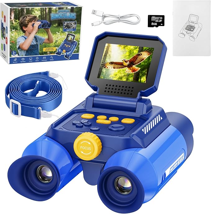 Binoculars for Kids with Night Vision, 2.4" IPS Screen Digital Binoculars with 20 Games & 8GB SD Card, 10X Optical Zoom, Rechargeable STEM Outdoor Toys Gifts for 4-12 Year Old Boys Girls
