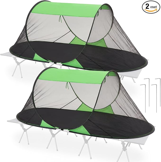 2 Pack Pop up Mosquito Tent for Camping 1 Person Instant Setup Foldable Bug Net Cot Tent with Ground Pin Portable Waterproof Screen Net for Cot Bed Hiking Summer Beach Outdoor