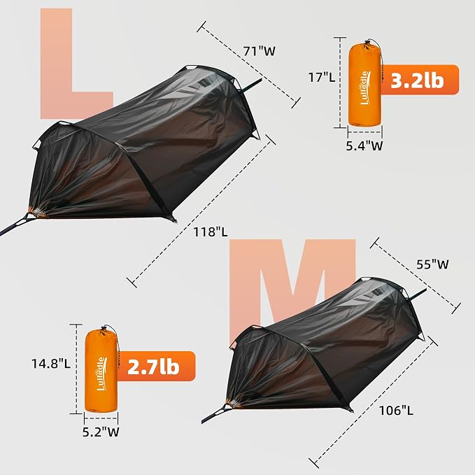 Lulladle Camping Hammock - 600lbs Capacity Portable Hammock with 2 Tree Straps and with Mosquito Net,Nylon Hanging Hammock Easy Setup and Pack for Outdoors Camping,Backpacking,Hiking - Double/Single