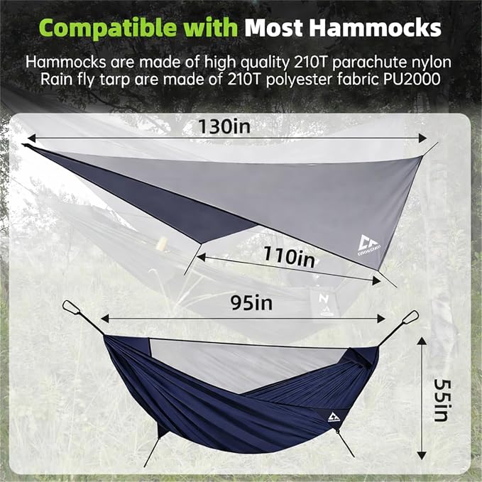 Camping Hammock with Mosquito Net and RainFly Tarp - 2 Person Hammock, Portable Parachute Nylon Hammock for Outdoor, Hiking, Backpacking, Backyard, Travel (Up to 500lbs) - Midnight Blue