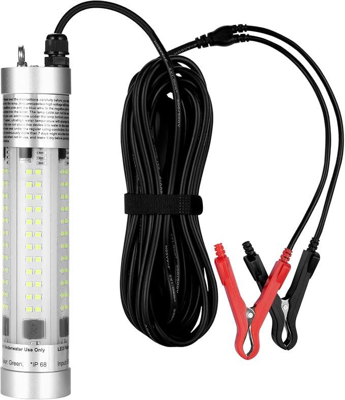 80W 9600lm Underwater Fishing Light, IP68 Waterproof Aluminum Super Bright Night Fish Attracting Submersible LED Lamp Lure Bait Finder for Freshwater Saltwater Sea Kayak Boat Ice Dock (Green)