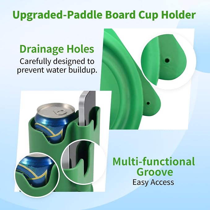 Premium 2-in-1 Paddle Board Cup Holder, Non-Slip Kayak Drink and Phone Holder with Secure Lock System, Universal Cup Holder for SUP, Boat, Surfboard, Canoes, Paddleboard Accessories (Green)