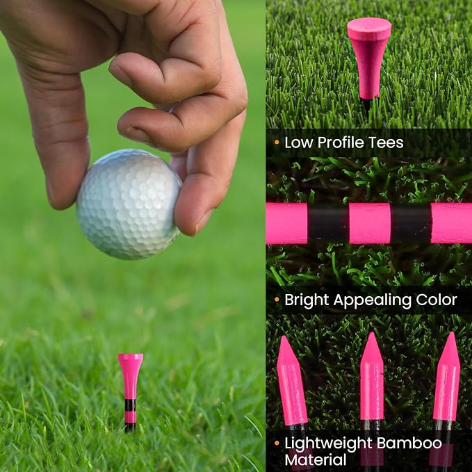 Stylish Golf Tees Wood 2 1/8 Inch Value 500/1000 Pack, USA Flag with Pink White Bright Colors & Striped Design for Consistent Height & High Visibility